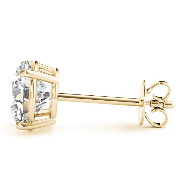 Round 4-Prong Solitaire Studs, Side view in yellow gold