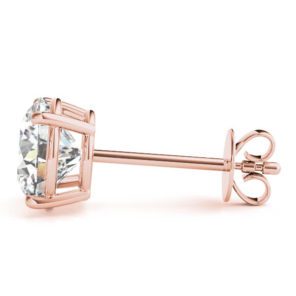 Round 4-Prong Solitaire Studs, Side view in rose gold
