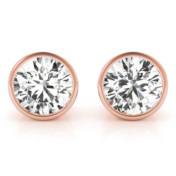 Round Bezel Set Solitaire Studs (3/4 ct. tw.), Front view in rose gold