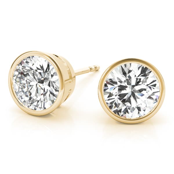 Round Bezel Set Solitaire Studs (1/3 ct. tw.), On hand view in yellow gold