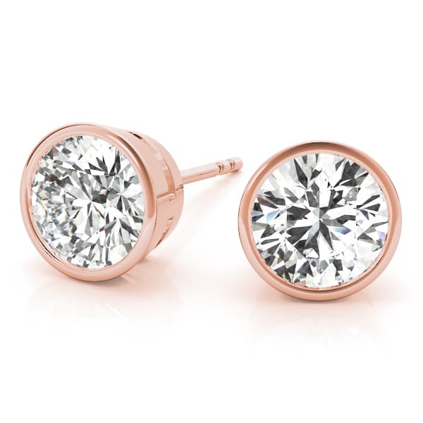 Round Bezel Set Solitaire Studs (3/4 ct. tw.), On hand view in rose gold