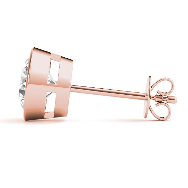 Round Bezel Set Solitaire Studs (3/4 ct. tw.), Side view in rose gold