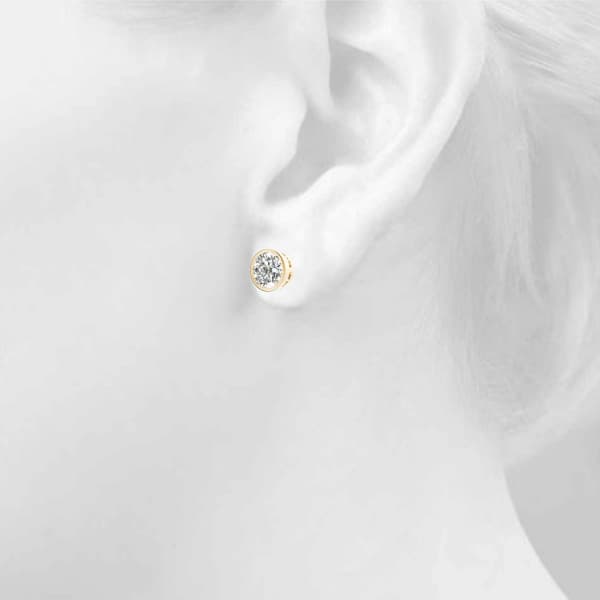 Round Bezel Set Solitaire Studs (1/3 ct. tw.), Top view in yellow gold