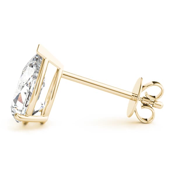 10mm 4-prong Prong V Corner Earrings 2wi (7 ct. tw.), Side view in yellow gold