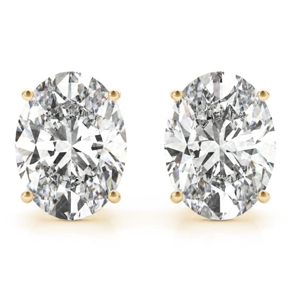 Oval Solitaire Basket Studs (4 ct. tw.), Front view in yellow gold