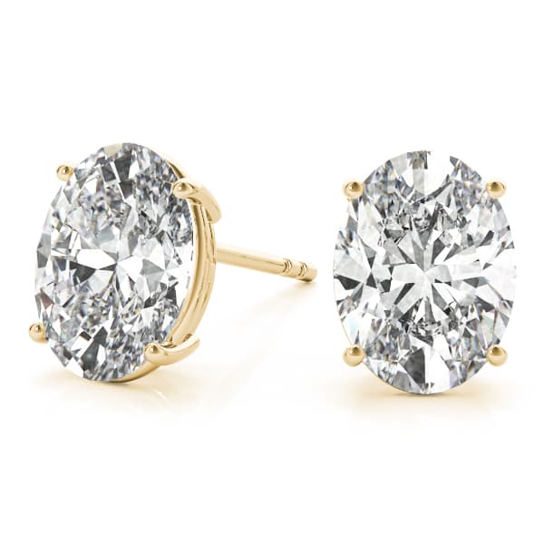 Oval Solitaire Basket Studs (4 ct. tw.), On hand view in yellow gold