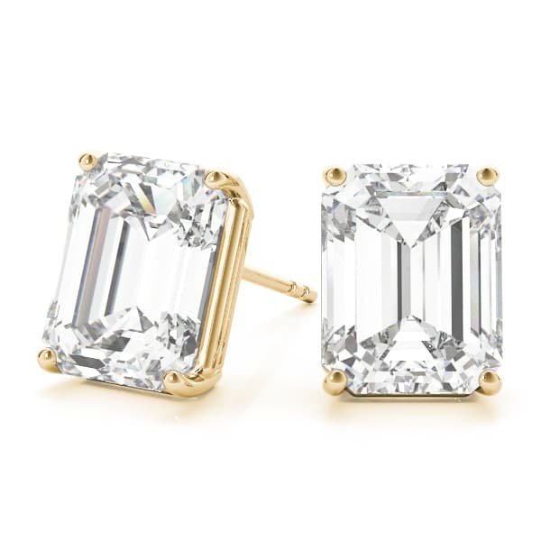 10mm 4-prong Emerald 2wire Earrings (9 ct. tw.), On hand view in yellow gold