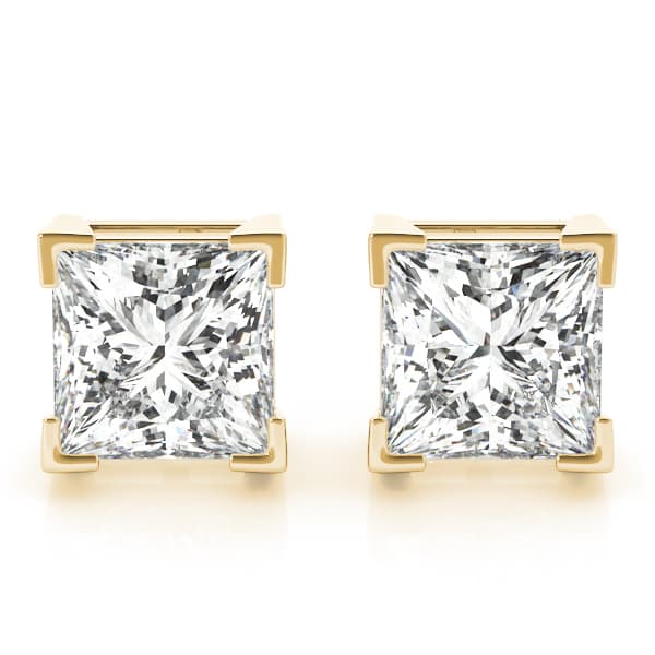 Solitaire Princess Cut Studs (3 ct. tw.), Front view in yellow gold
