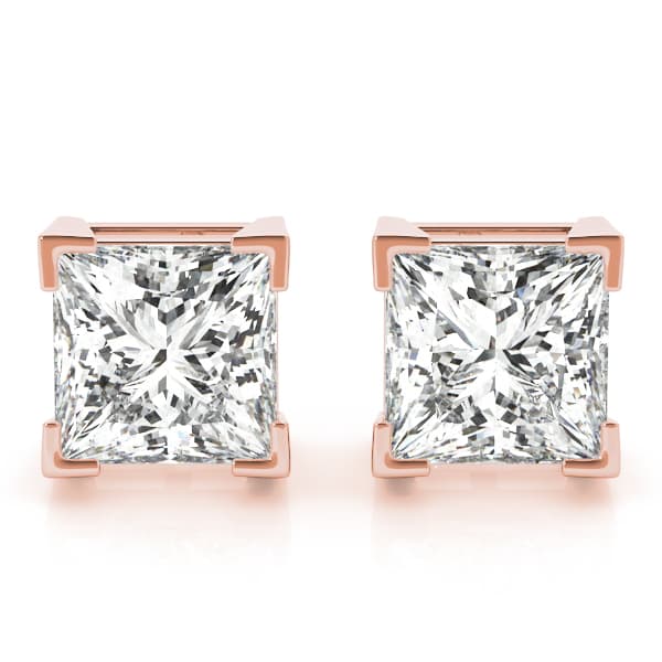 Solitaire Princess Cut Studs (3 ct. tw.), Front view in rose gold