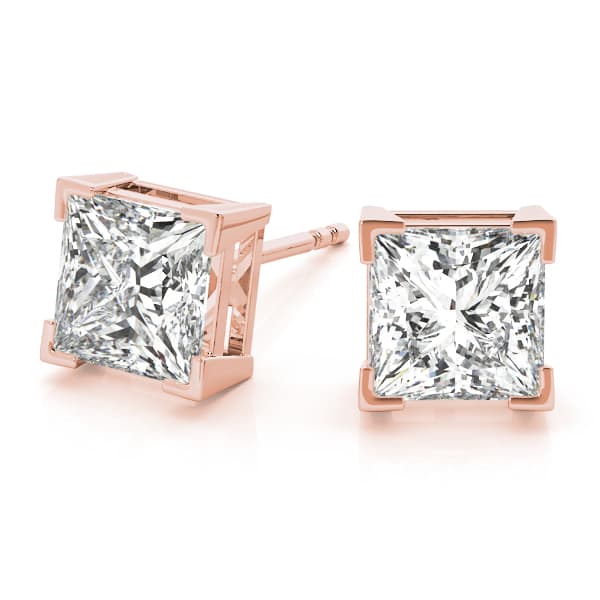 Solitaire Princess Cut Studs (3 ct. tw.), On hand view in rose gold