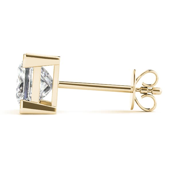 Solitaire Princess Cut Studs (3 ct. tw.), Side view in yellow gold