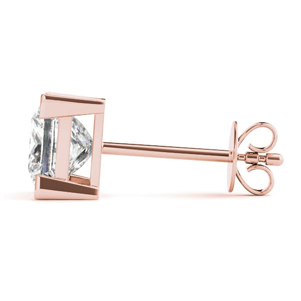 Solitaire Princess Cut Studs (3 ct. tw.), Side view in rose gold