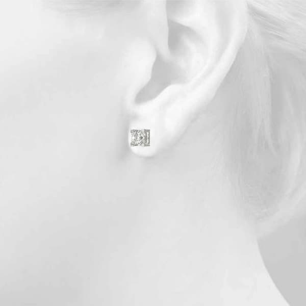 Solitaire Princess Cut Studs (3 ct. tw.), Top view in white gold or platinum