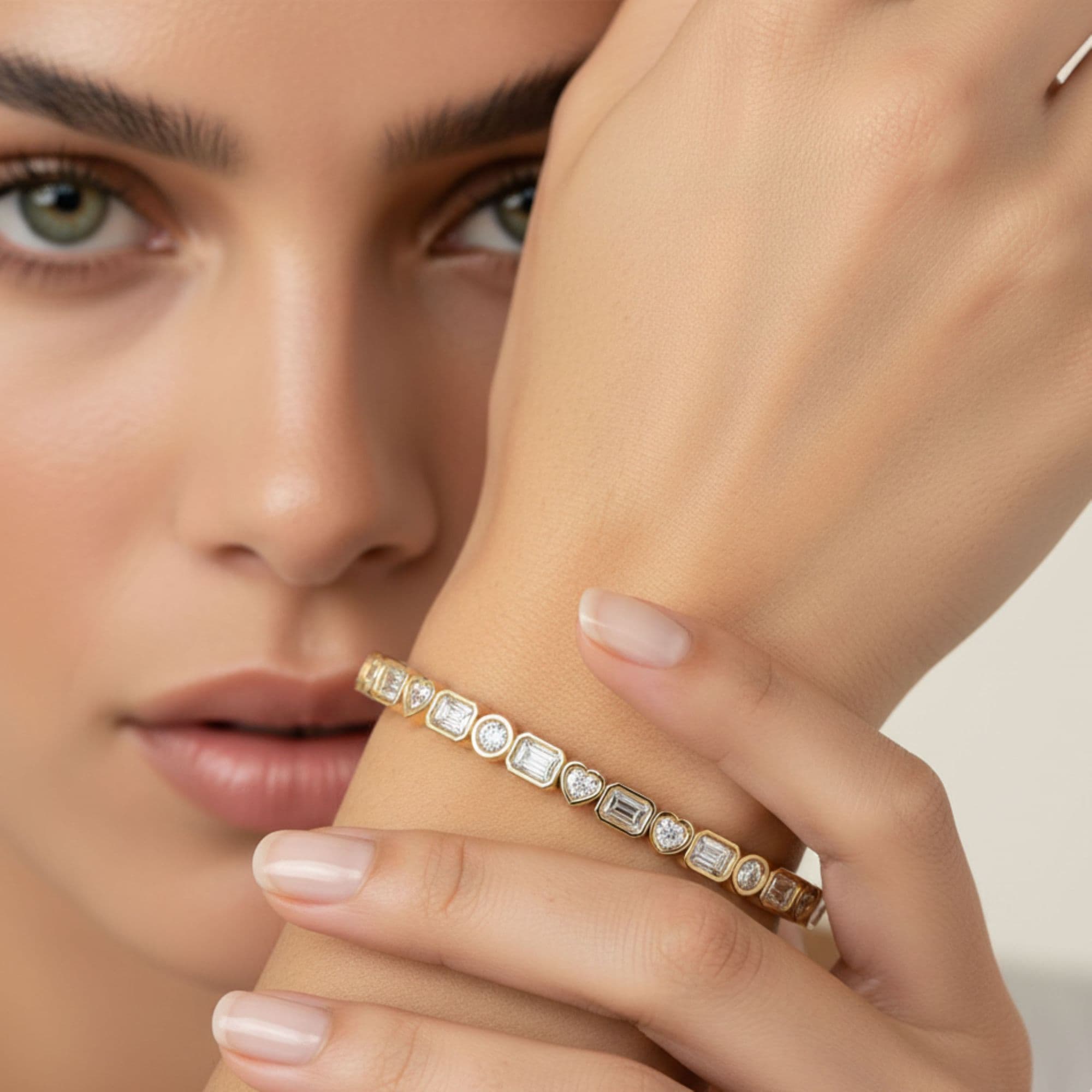 Lab Grown Diamond Multi-Shape Bangle (3 1/4 ct. tw.), Front view in yellow gold