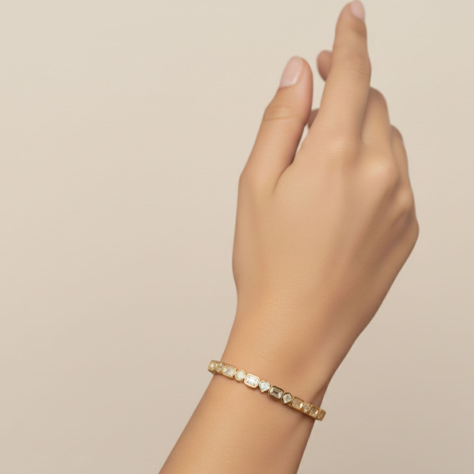 Lab Grown Diamond Multi-Shape Bangle (3 1/4 ct. tw.), Angle view in yellow gold
