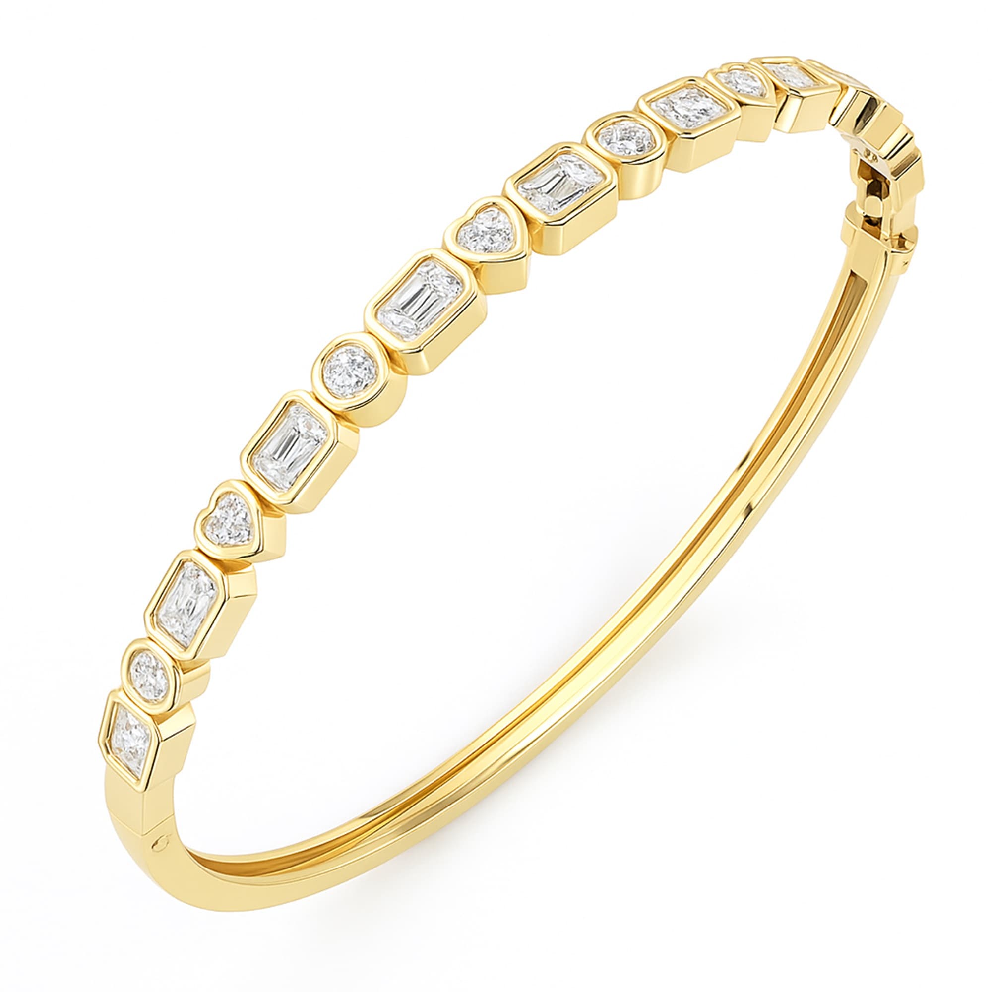 Lab Grown Diamond Multi-Shape Bangle (3 1/4 ct. tw.), On hand view in yellow gold