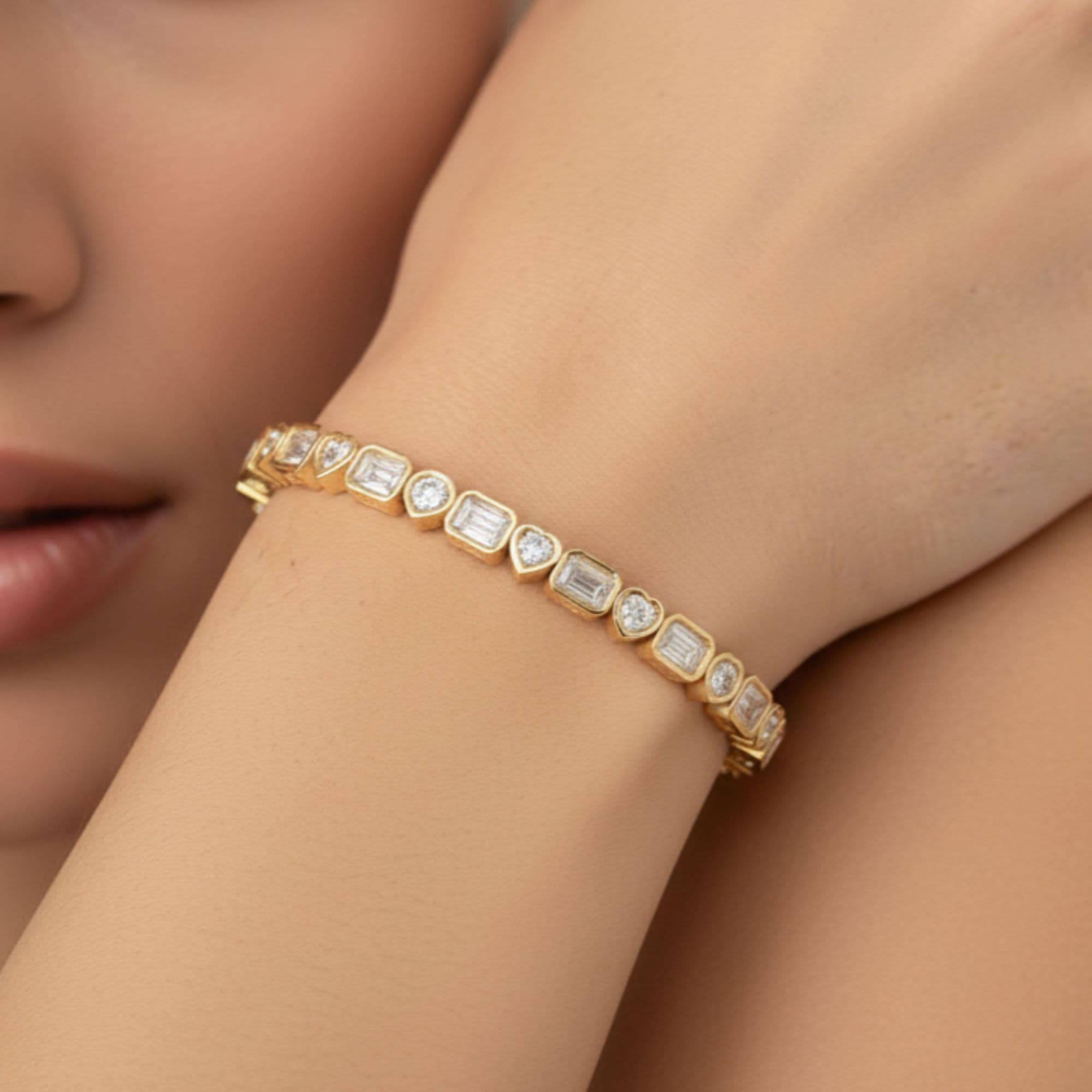 Lab Grown Diamond Multi-Shape Bangle (3 1/4 ct. tw.), Side view in yellow gold