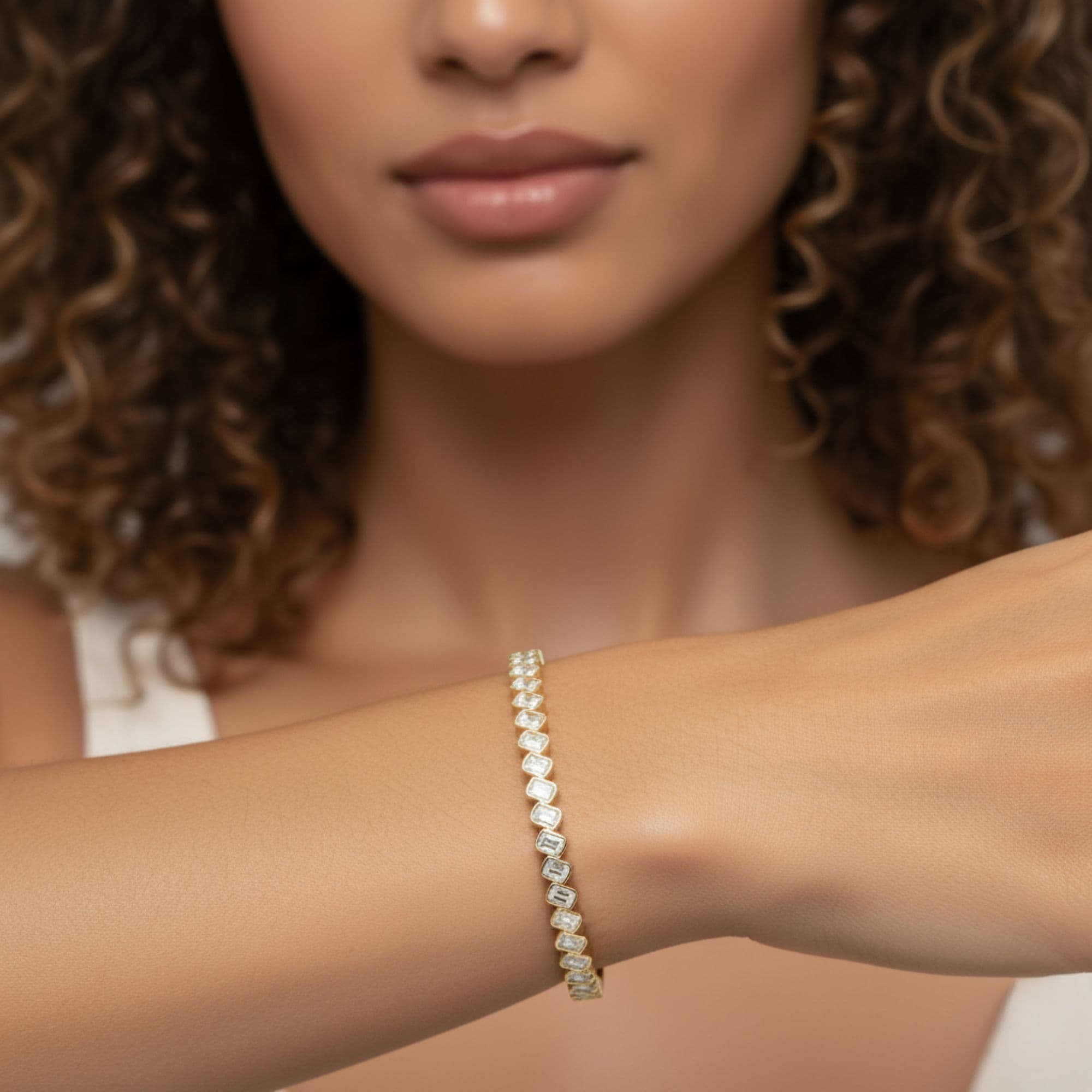 LGD Emerald Cut Bangle (3.8 ct. tw.), Angle view in yellow gold