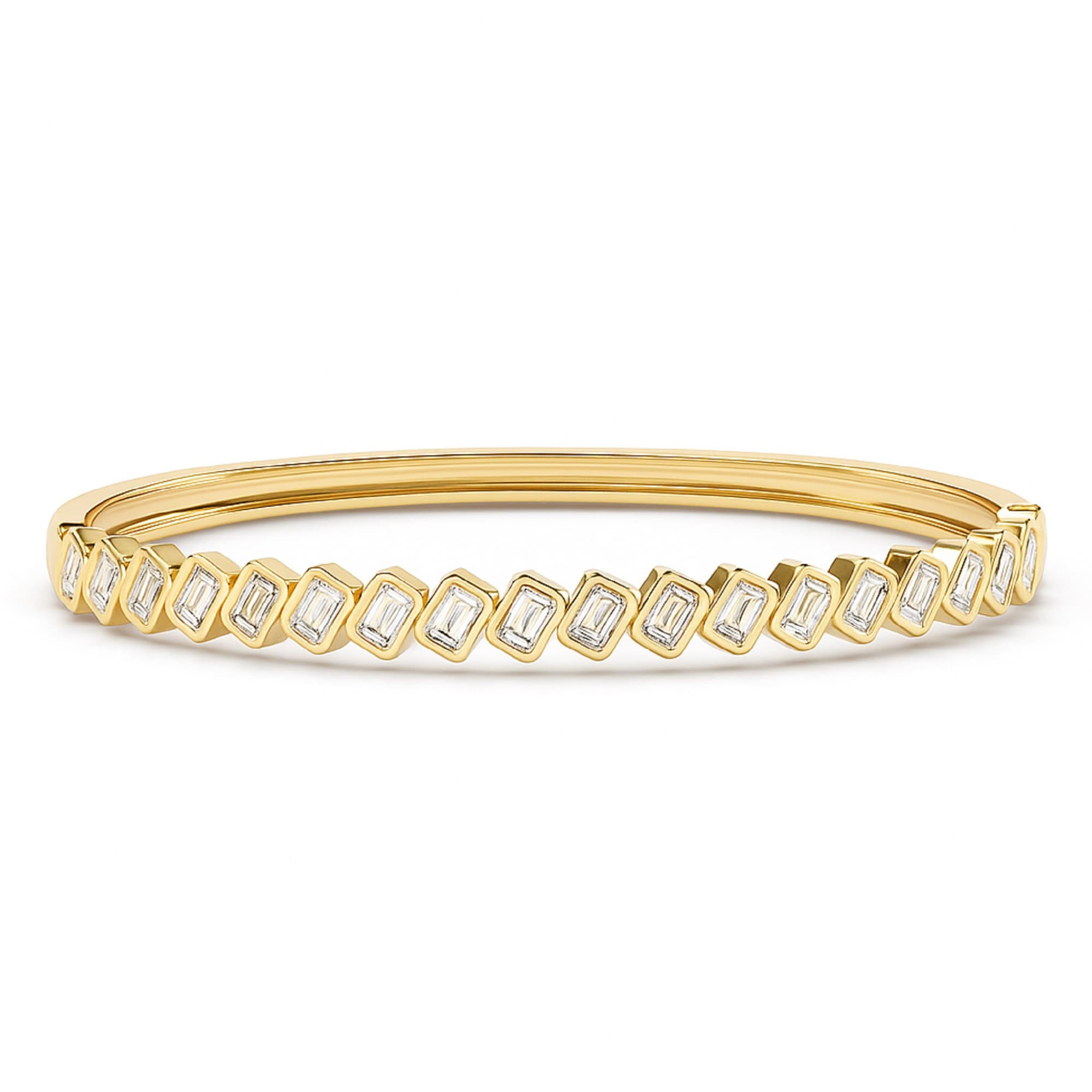 LGD Emerald Cut Bangle (3.8 ct. tw.), On hand view in yellow gold