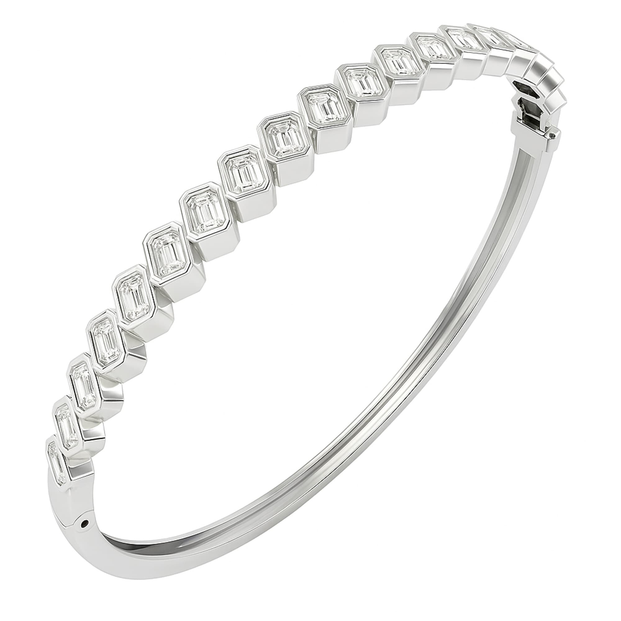LGD Emerald Cut Bangle (3.8 ct. tw.), On hand view in white gold or platinum