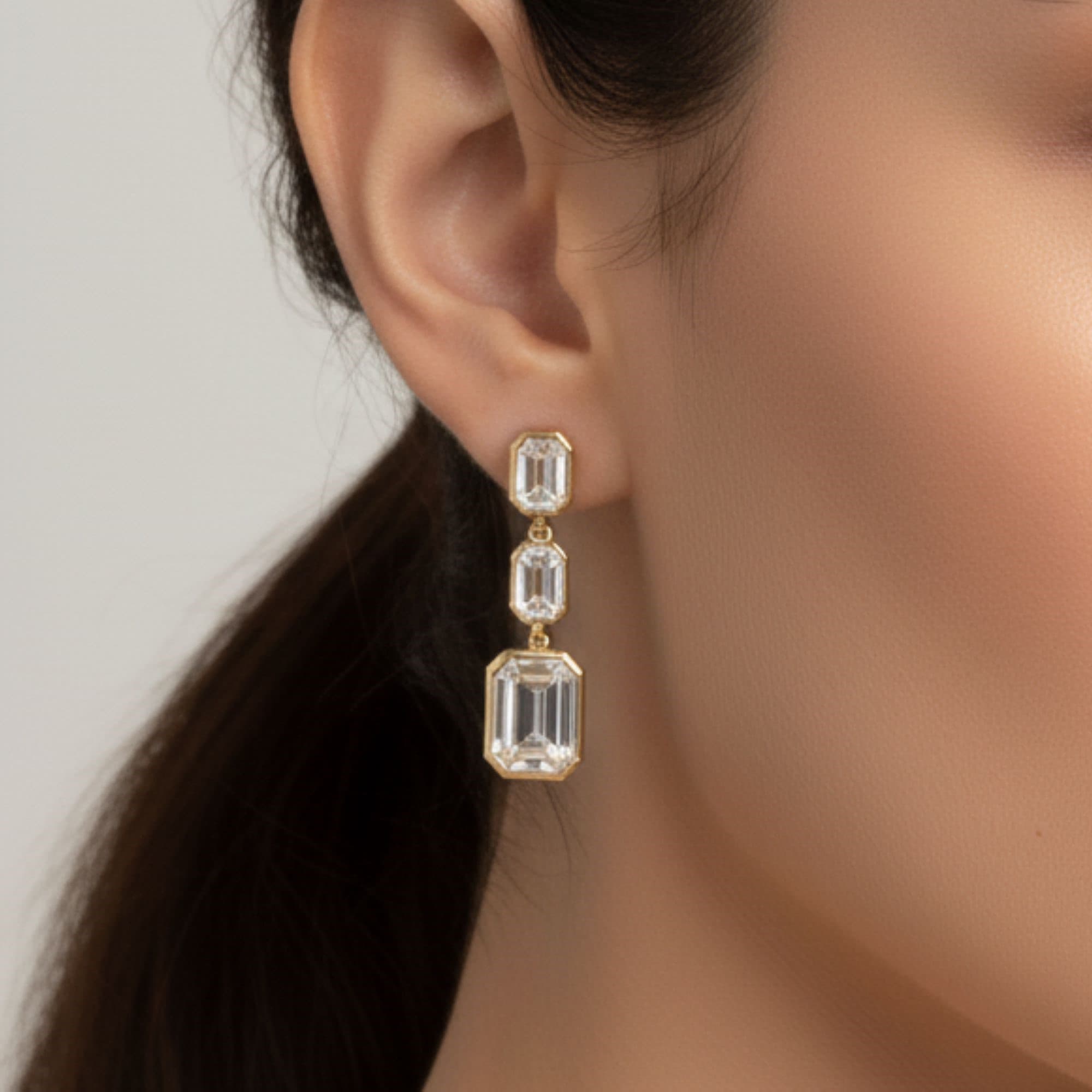 LGD Emerald Cut Drop Earrings (2 ct. tw.), Front view in yellow gold
