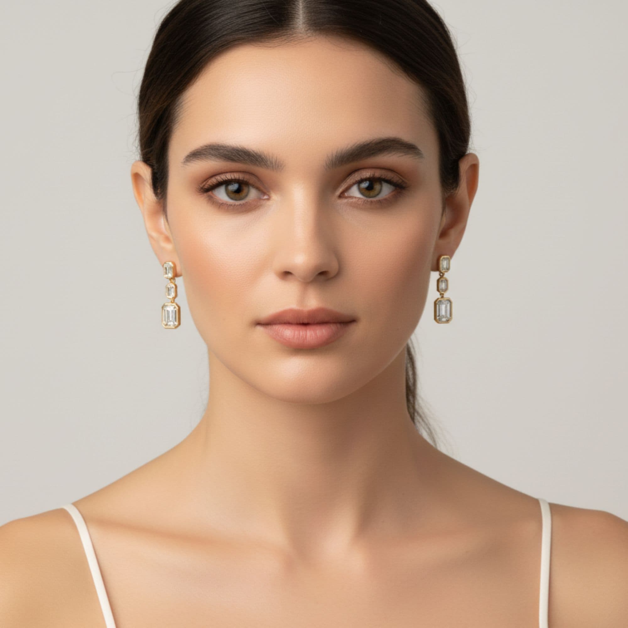 LGD Emerald Cut Drop Earrings (2 ct. tw.), Angle view in yellow gold