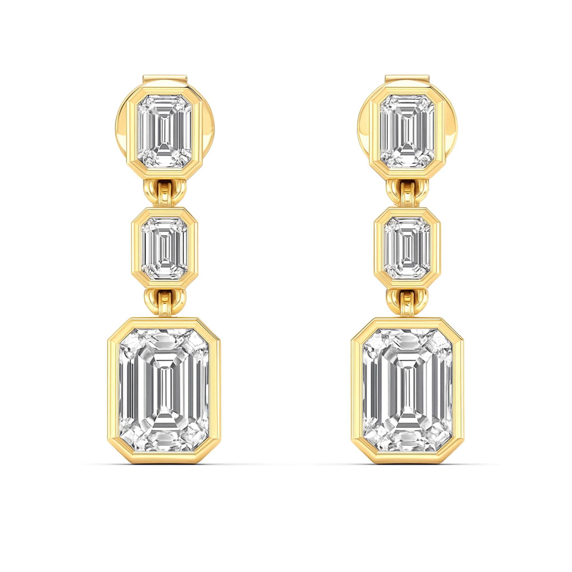 LGD Emerald Cut Drop Earrings (2 ct. tw.), On hand view in yellow gold