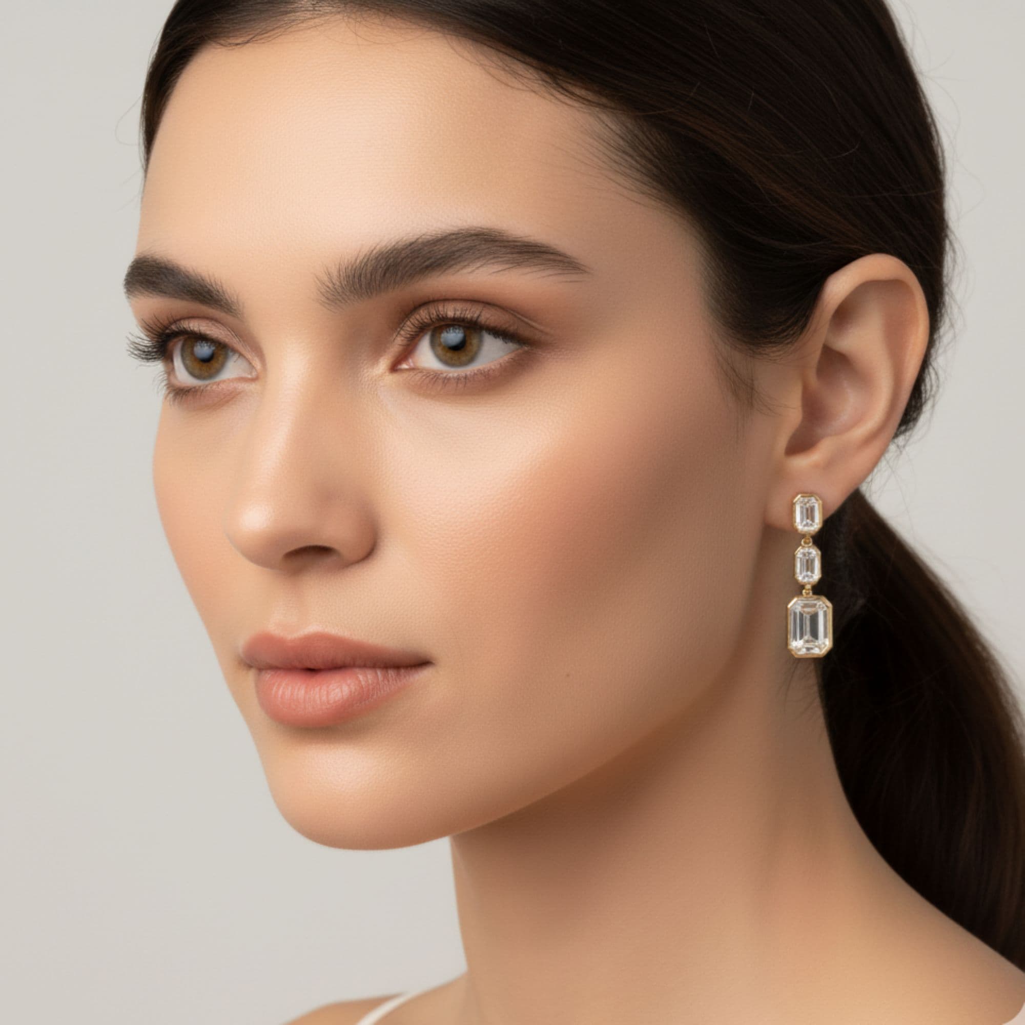 LGD Emerald Cut Drop Earrings (2 ct. tw.), Side view in yellow gold