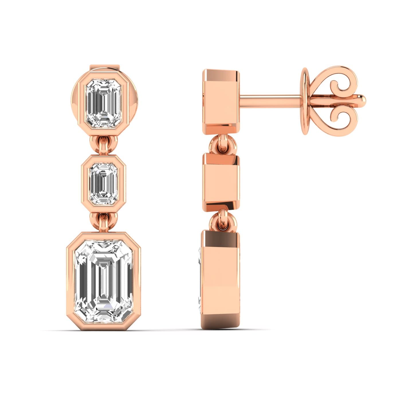 LGD Emerald Cut Drop Earrings (2 ct. tw.), Side view in rose gold