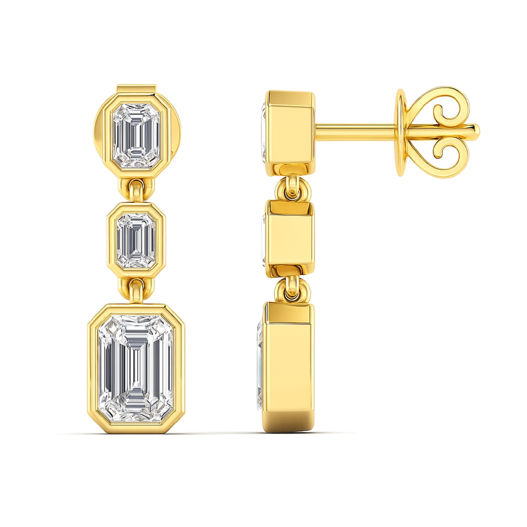 LGD Emerald Cut Drop Earrings (2 ct. tw.), Top view in yellow gold