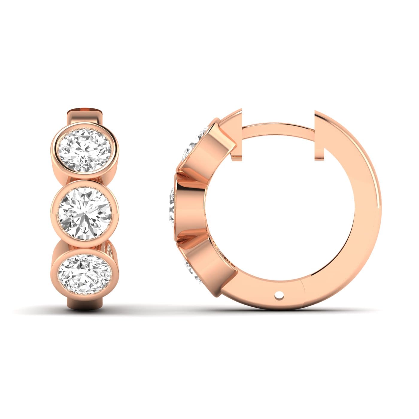 LGD 3-Stone Hoop Earrings (1.8 ct. tw.), Side view in rose gold