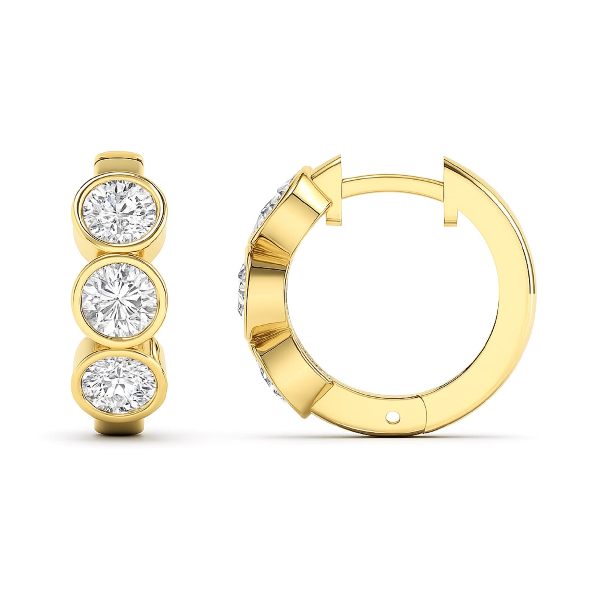 LGD 3-Stone Hoop Earrings (1.8 ct. tw.), Top view in yellow gold