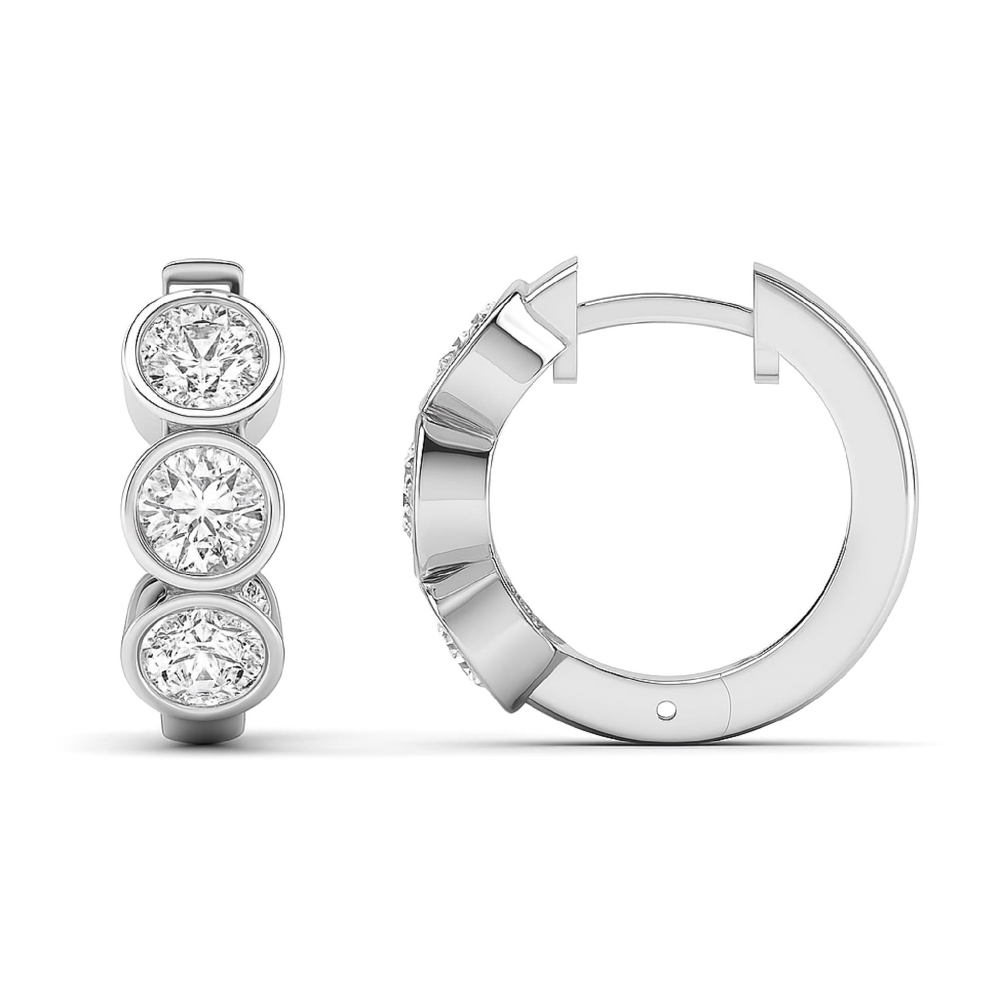 LGD 3-Stone Hoop Earrings (1.8 ct. tw.), Top view in white gold or platinum