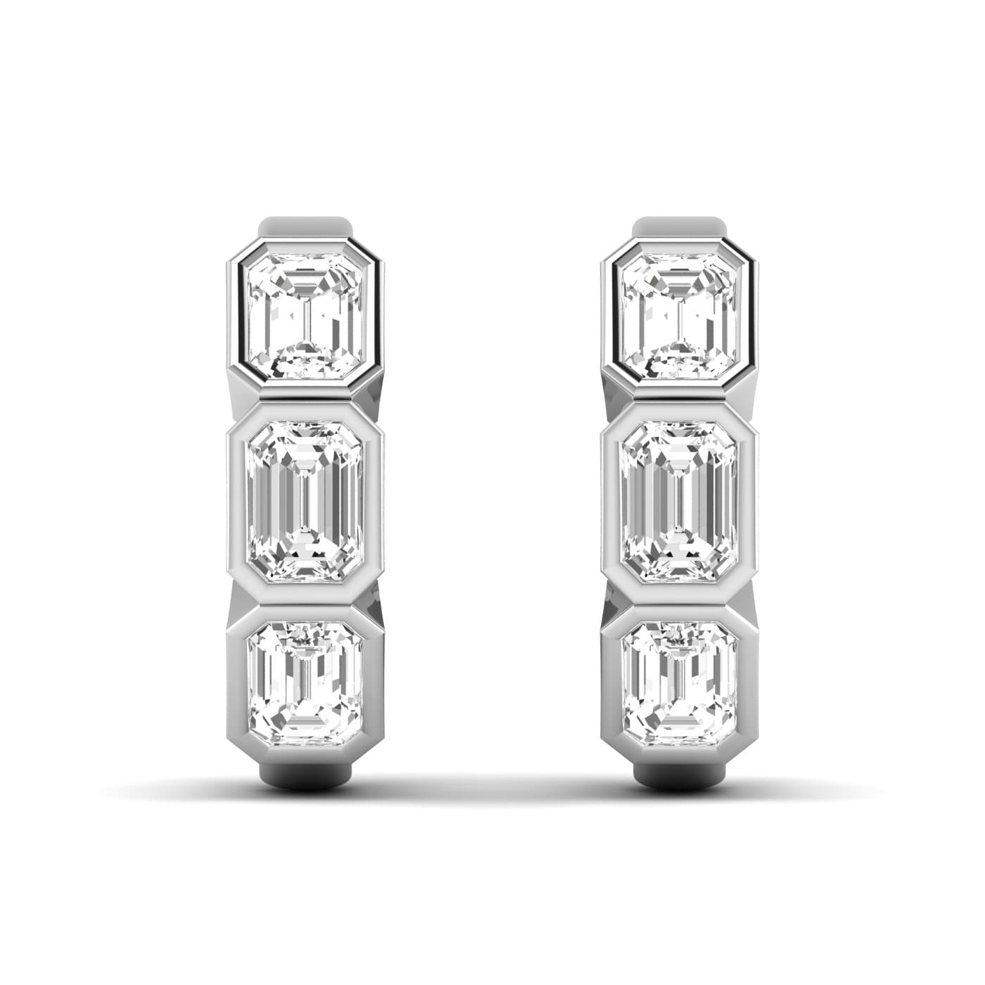 LGD 3-Stone Emerald Cut Hoop Earrings — View 1