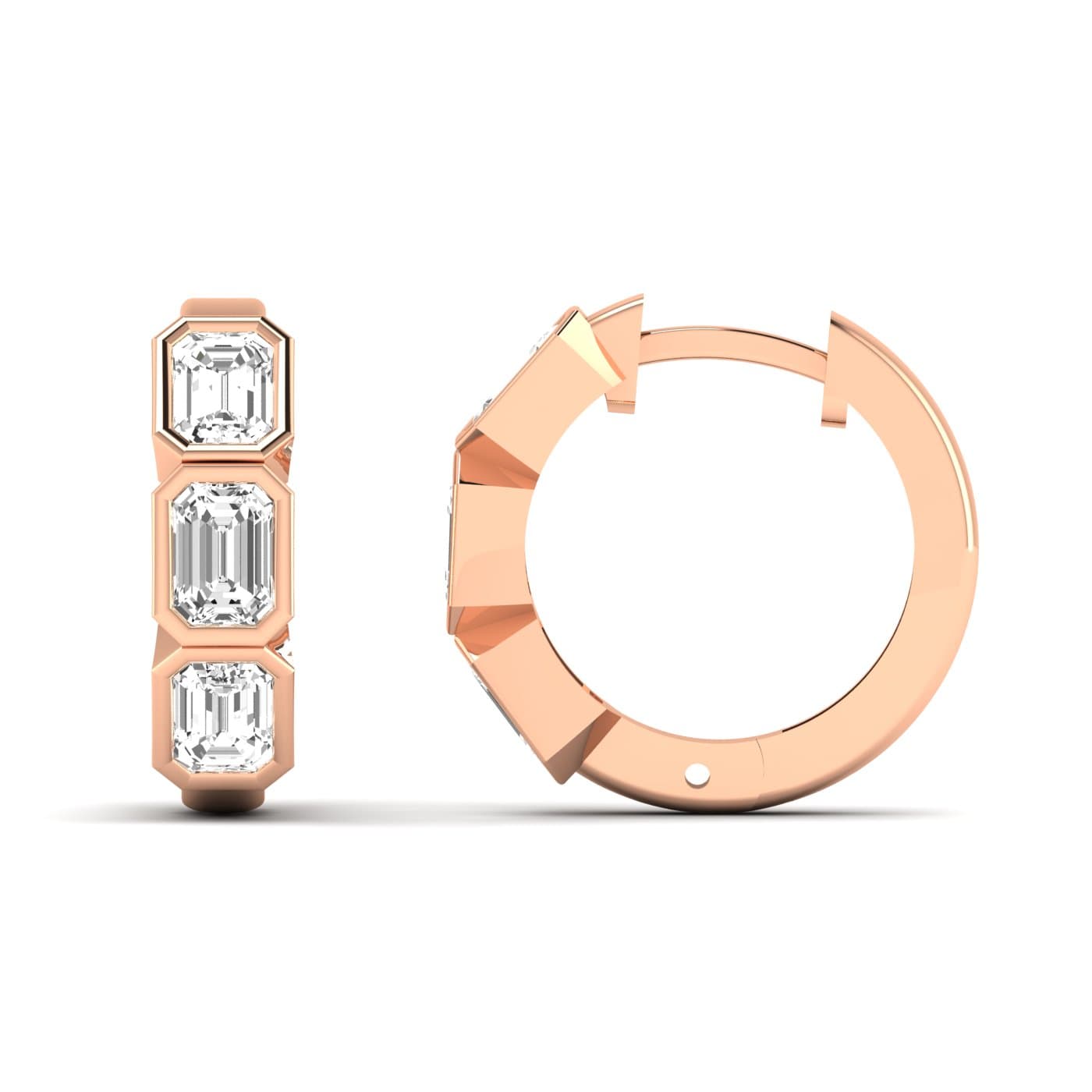 LGD 3-Stone Emerald Cut Hoop Earrings (1 3/4 ct. tw.), Side view in rose gold