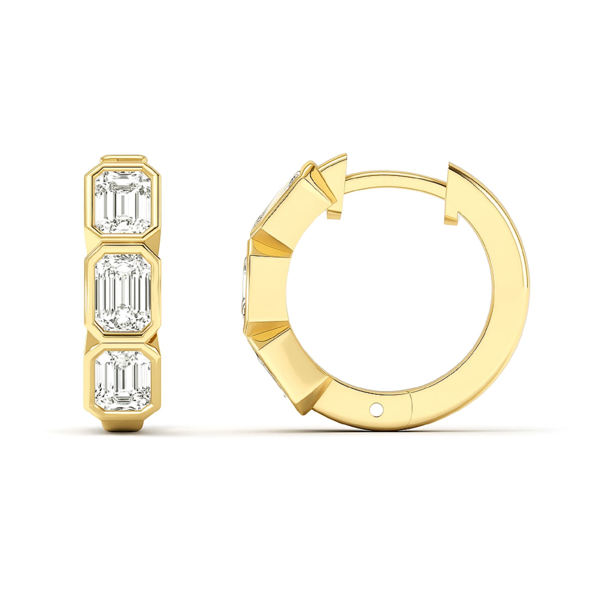 LGD 3-Stone Emerald Cut Hoop Earrings (1 3/4 ct. tw.), Top view in yellow gold
