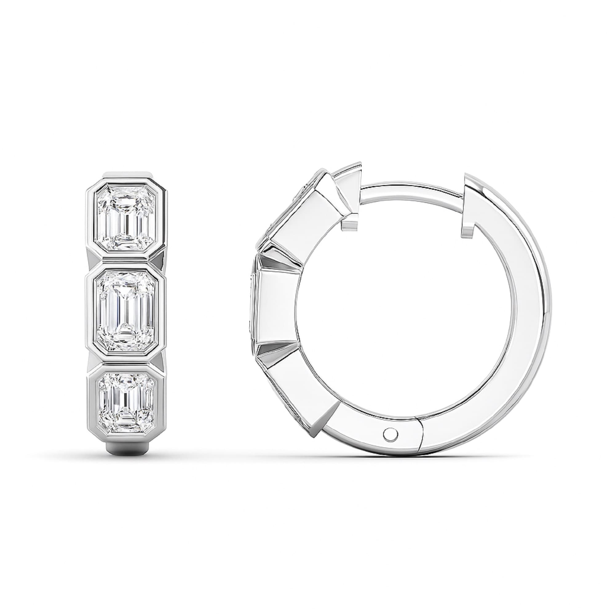 LGD 3-Stone Emerald Cut Hoop Earrings (1 3/4 ct. tw.), Top view in white gold or platinum