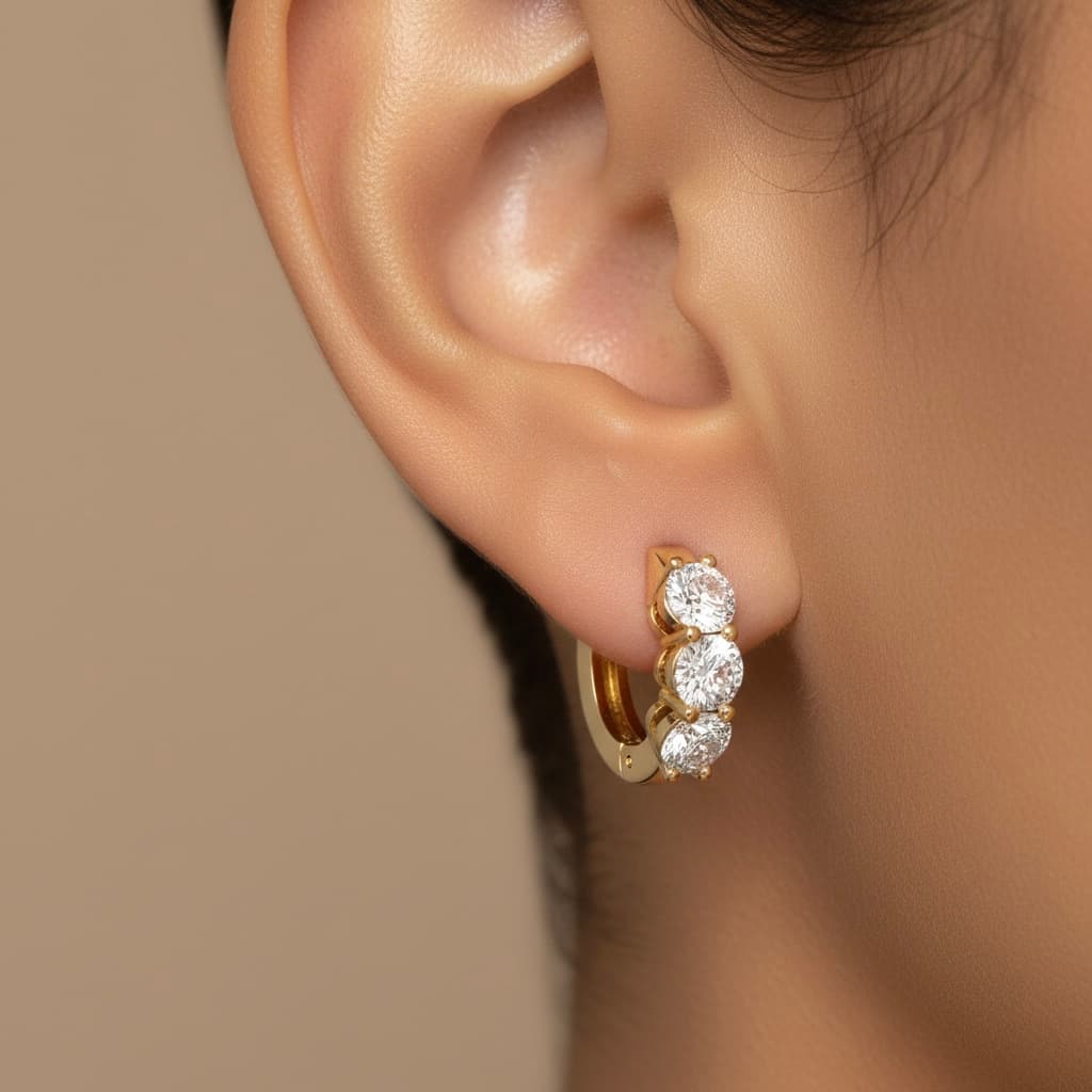 LGD 3-Stone Huggie Earrings (1.9 ct. tw.), Front view in yellow gold