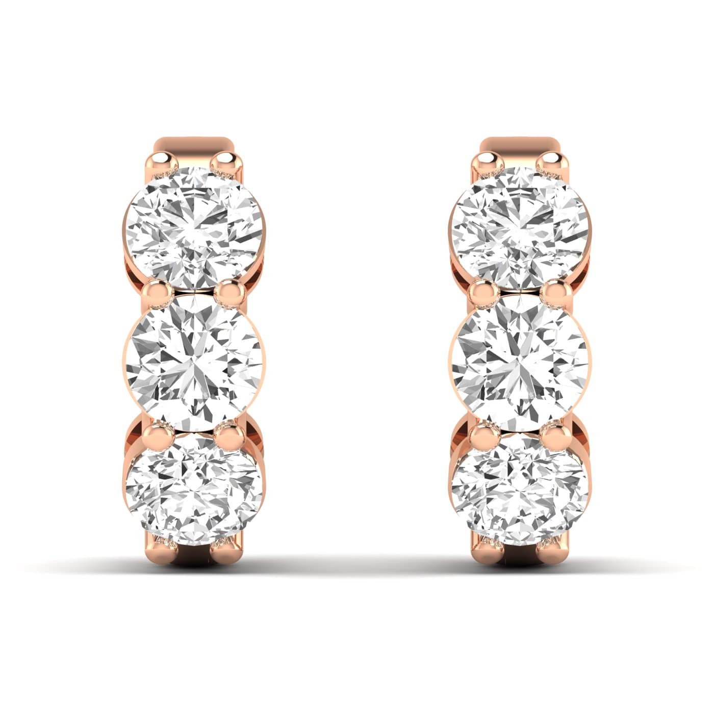 LGD 3-Stone Huggie Earrings (1.9 ct. tw.), Front view in rose gold