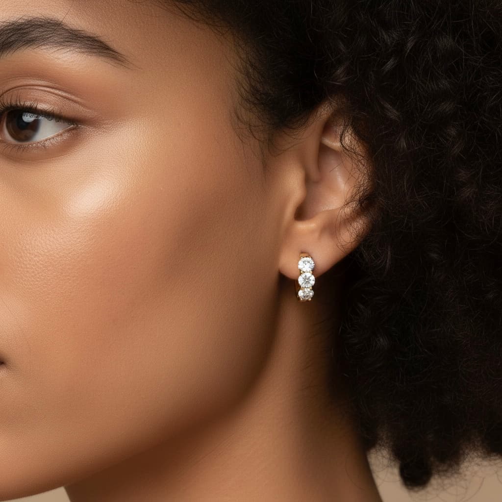 LGD 3-Stone Huggie Earrings (1.9 ct. tw.), Side view in yellow gold