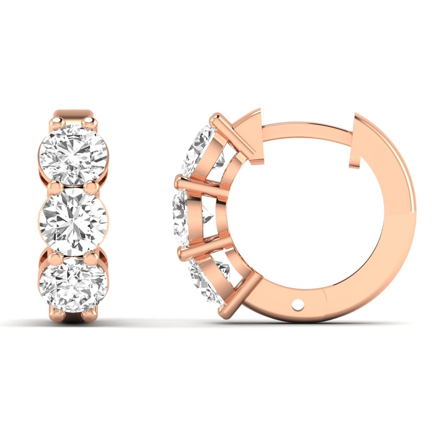LGD 3-Stone Huggie Earrings (1.9 ct. tw.), Side view in rose gold