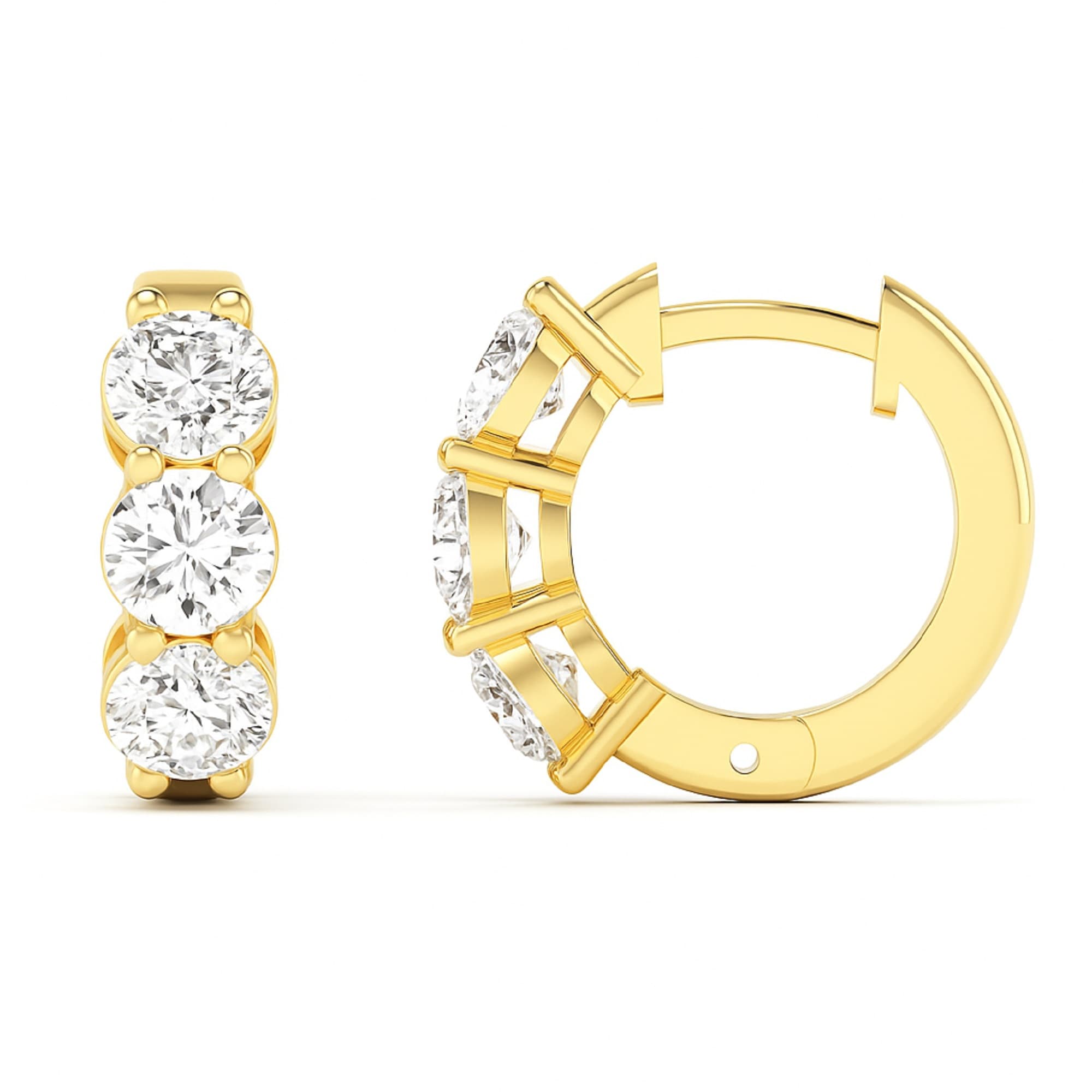 LGD 3-Stone Huggie Earrings (1.9 ct. tw.), Top view in yellow gold