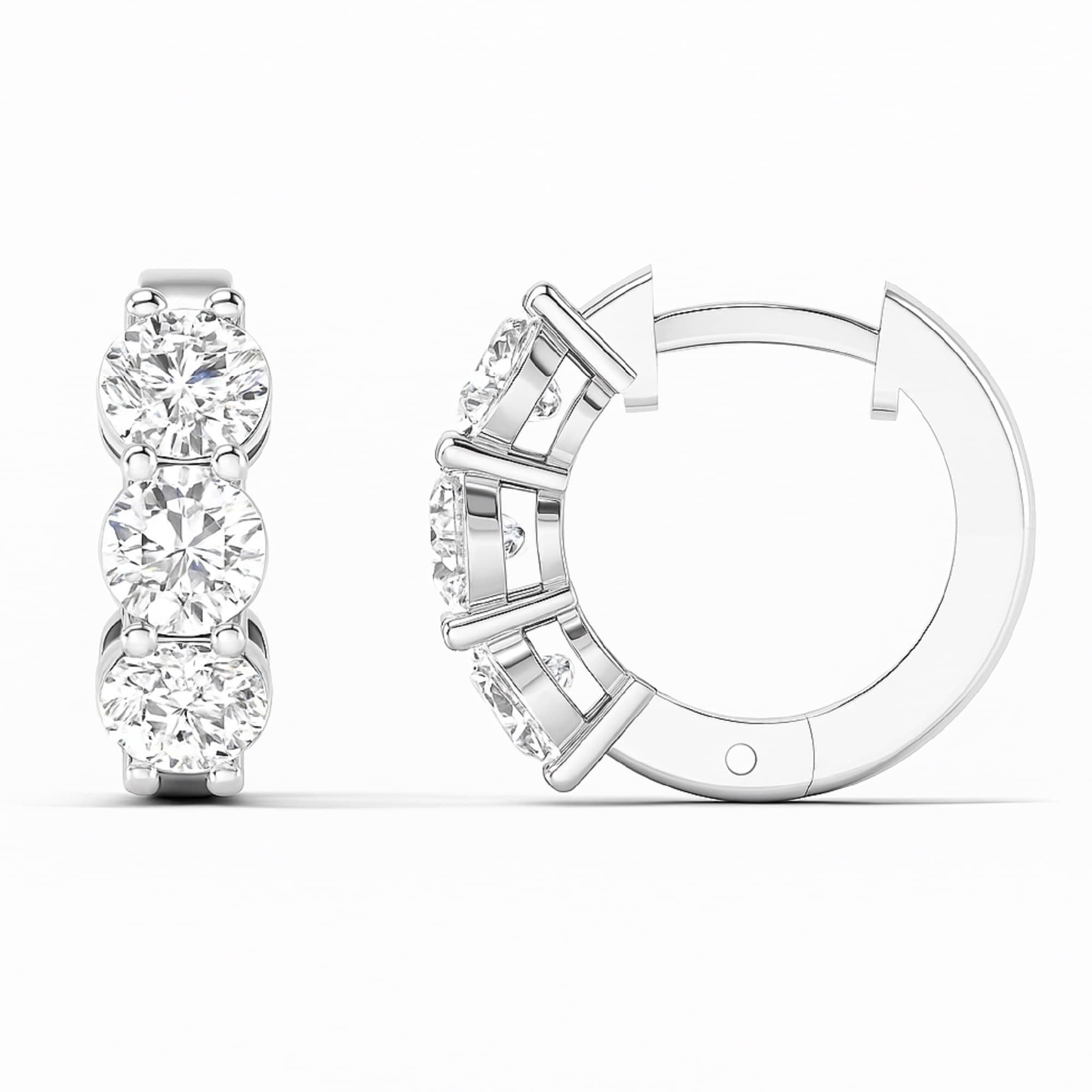 LGD 3-Stone Huggie Earrings (1.9 ct. tw.), Top view in white gold or platinum