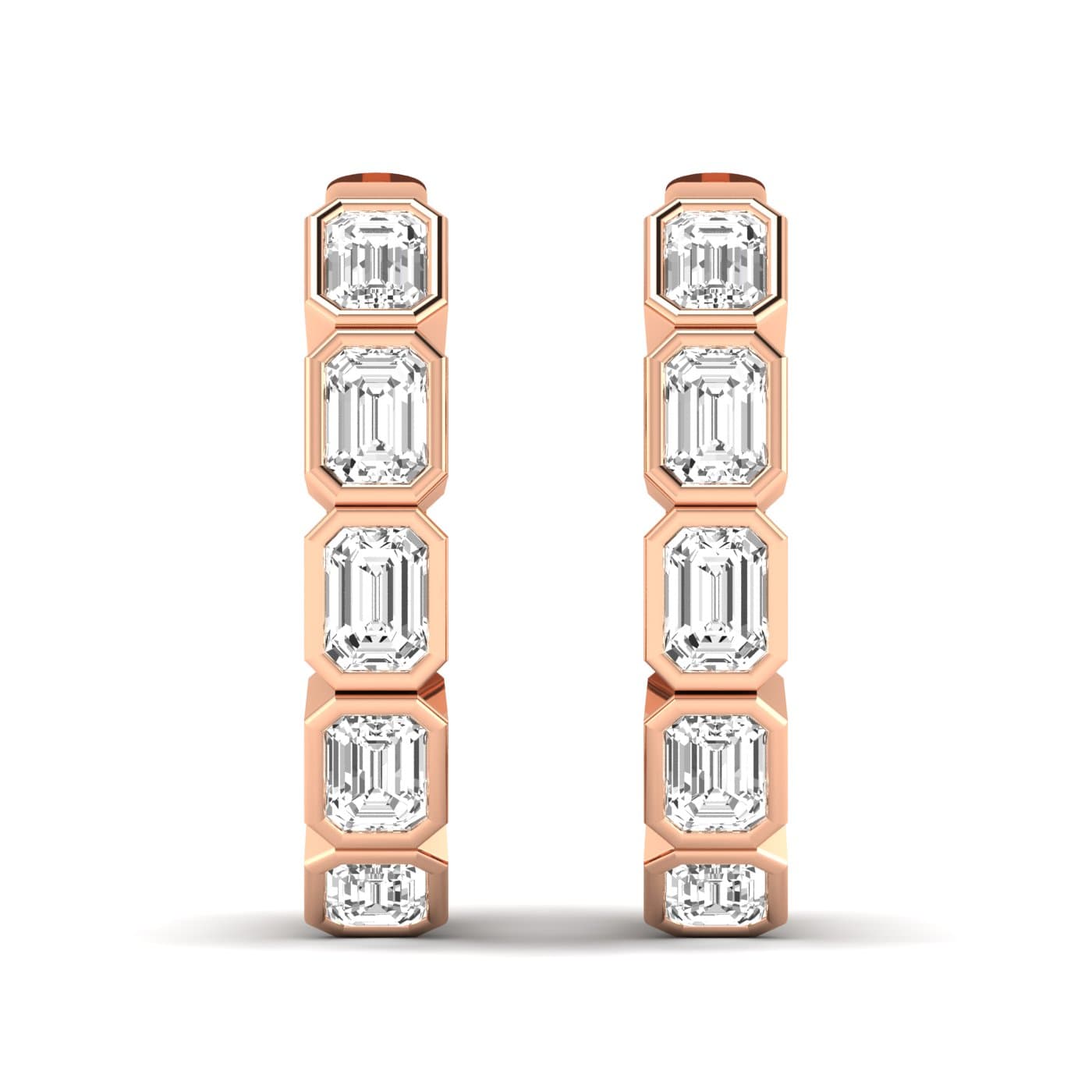LGD 5-Stone Emerald Cut Hoop Earrings (2.15 ct. tw.), Front view in rose gold