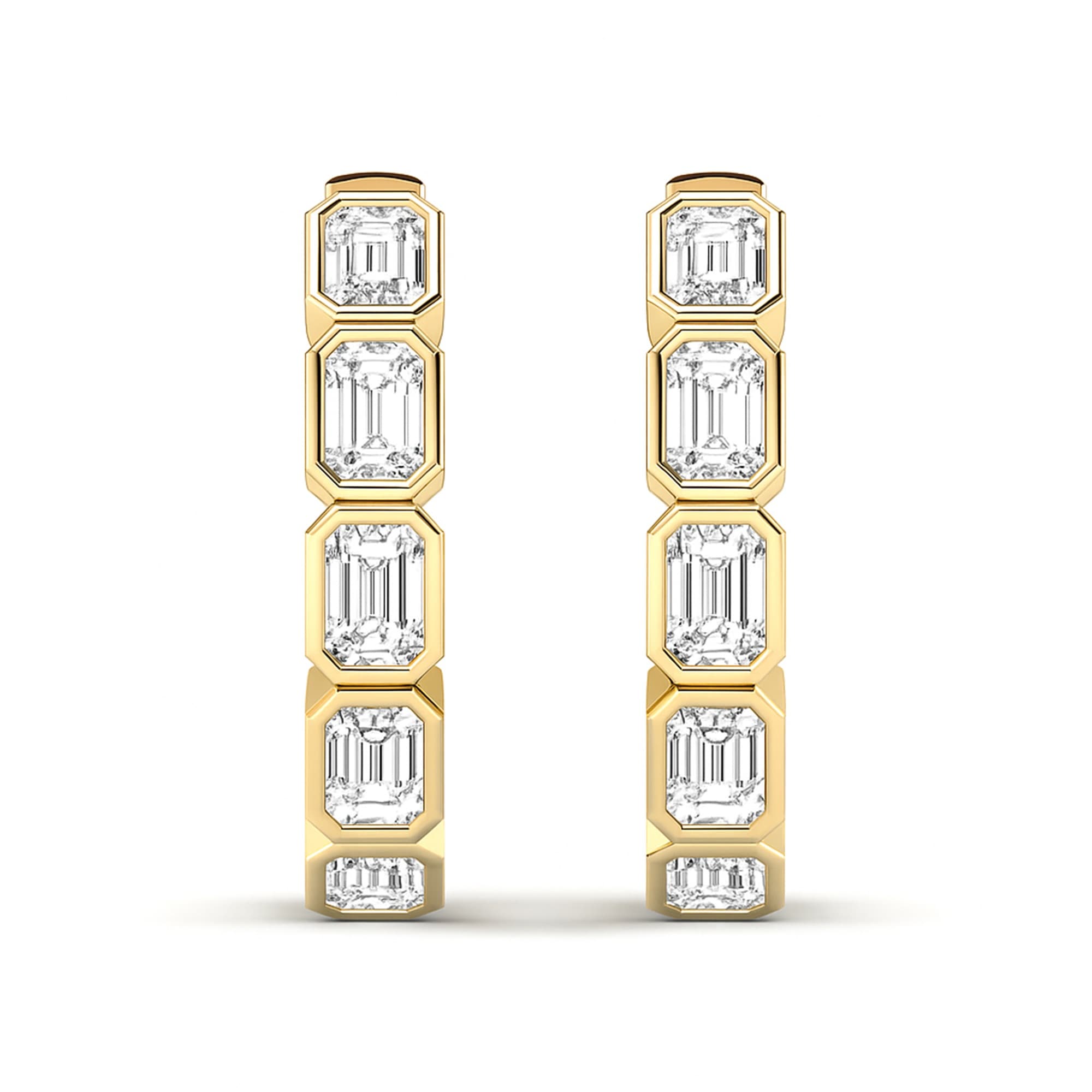 LGD 5-Stone Emerald Cut Hoop Earrings (2.15 ct. tw.), On hand view in yellow gold