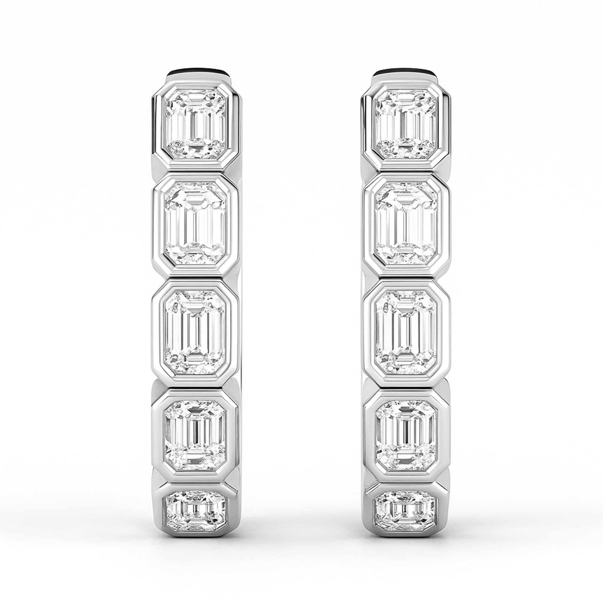 LGD 5-Stone Emerald Cut Hoop Earrings (2.15 ct. tw.), On hand view in white gold or platinum