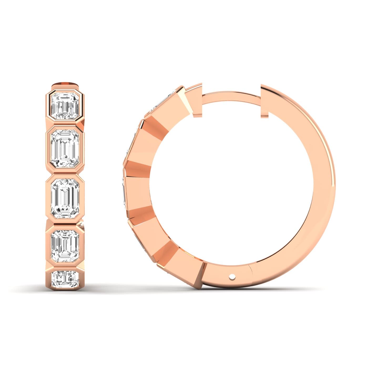 LGD 5-Stone Emerald Cut Hoop Earrings (2.15 ct. tw.), Side view in rose gold