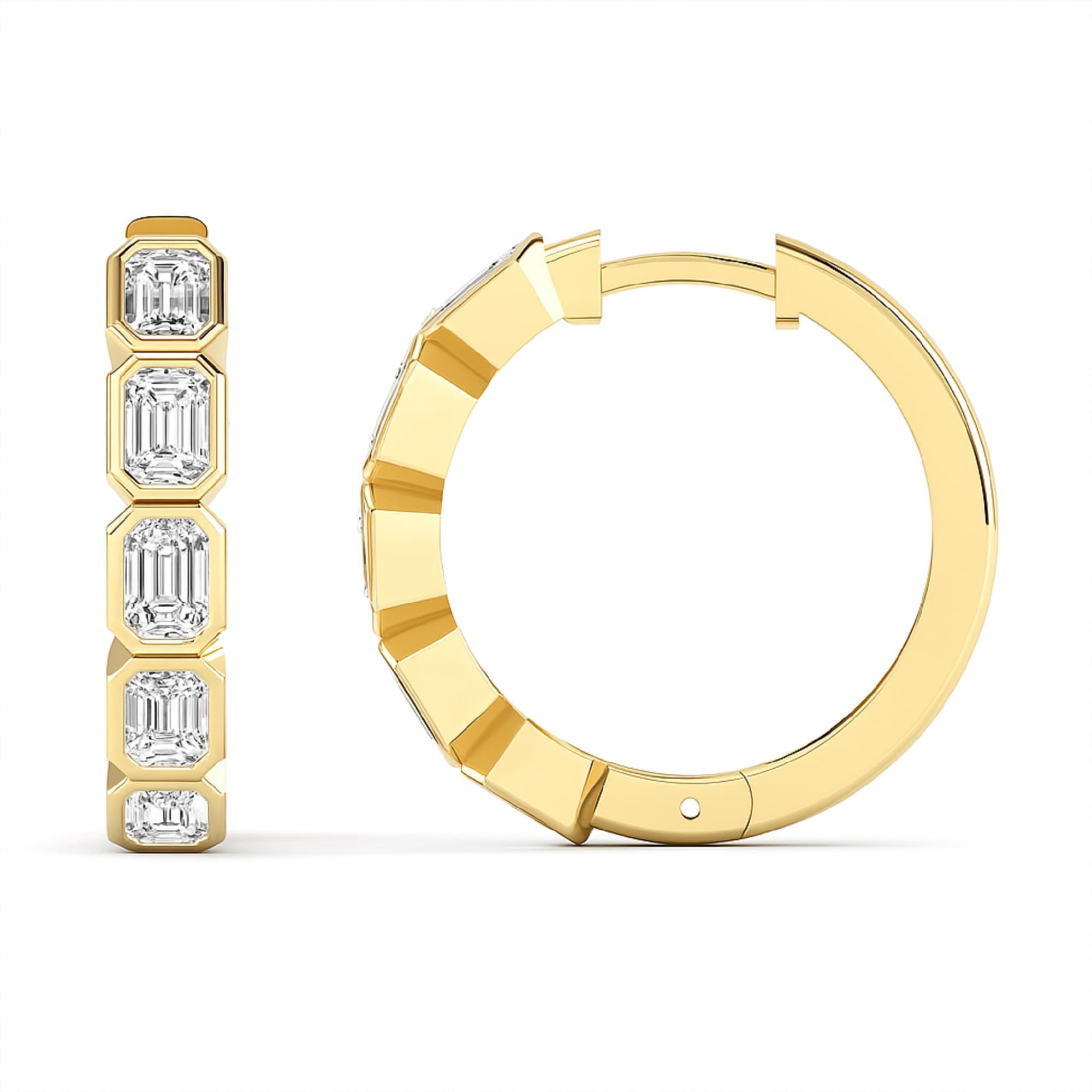 LGD 5-Stone Emerald Cut Hoop Earrings (2.15 ct. tw.), Top view in yellow gold