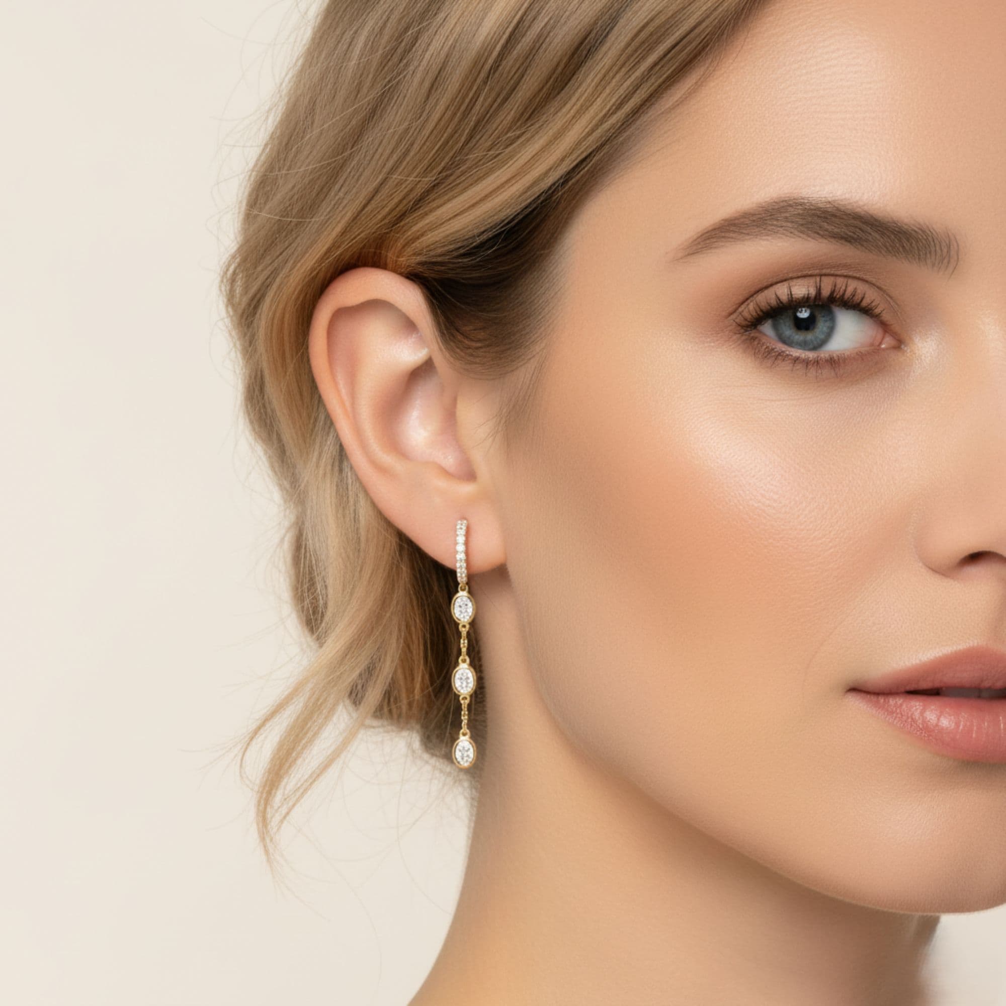 LGD Oval Drop Earrings (1.6 ct. tw.), Front view in yellow gold
