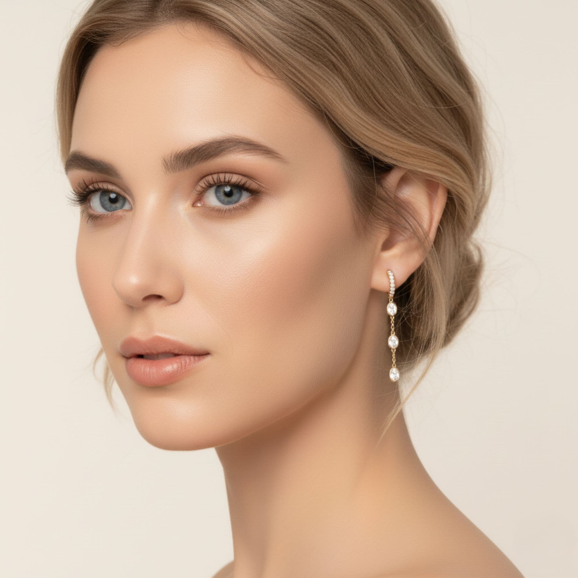 LGD Oval Drop Earrings (1.6 ct. tw.), Angle view in yellow gold